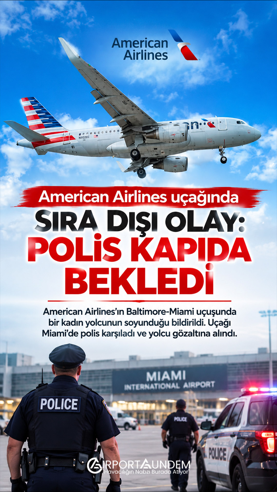 American Airlines uçağında sıra dışı olay: Polis kapıda bekledi 1 Havacılık Haberleri American Airlines American Airlines Airbus A319 uçağında yaşanan yolcu olayı sonrası Miami’de polis müdahalesi