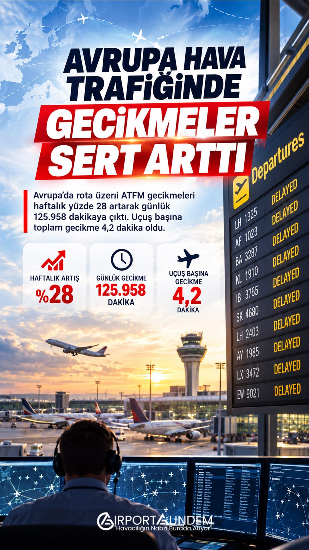 Avrupa hava trafik ağında ATFM gecikmelerindeki artışı gösteren EUROCONTROL verileri