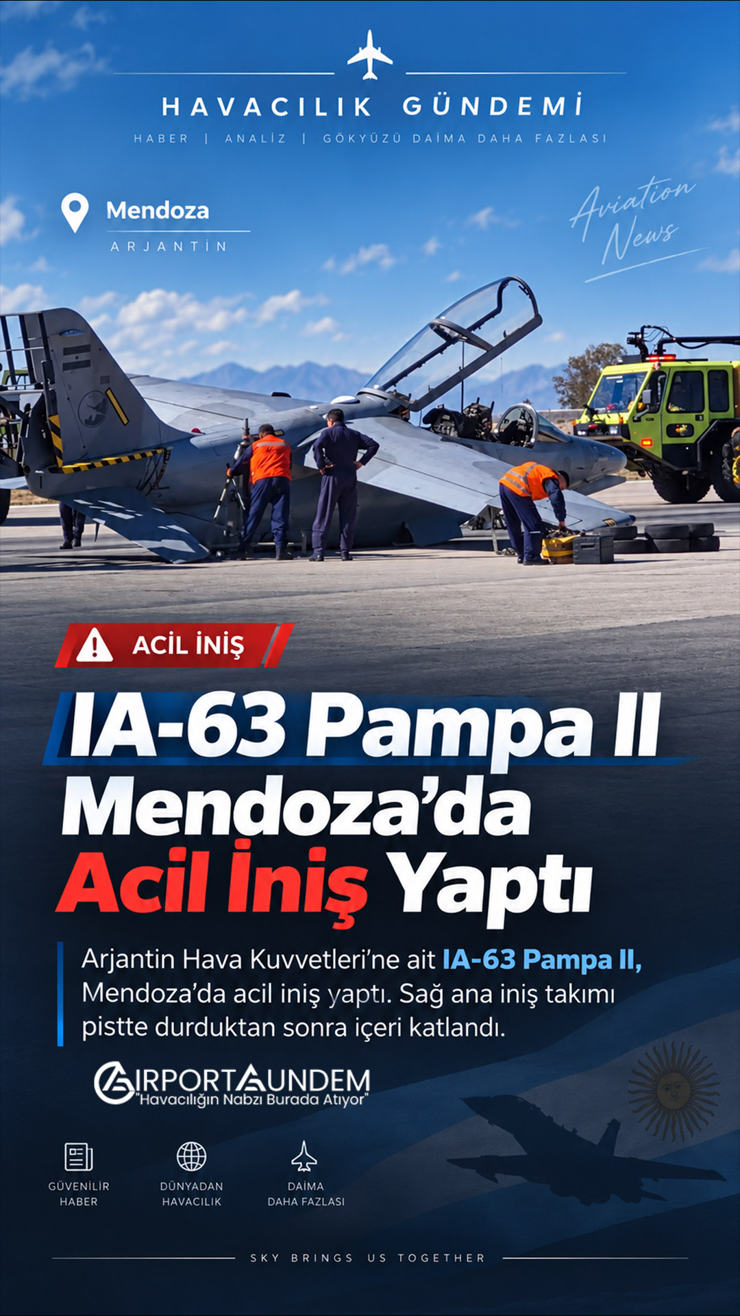 IA-63 Pampa II Mendoza’da Acil İniş Yaptı 1 Kaza ve Olaylar Havacılık Haberleri IA-63 Pampa II Arjantin Hava Kuvvetleri IA-63 Pampa II uçağının Mendoza Havalimanı’ndaki acil inişi