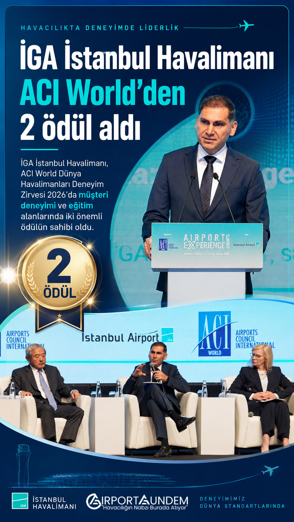 İGA İstanbul Havalimanı ACI World’den 2 ödül aldı 4 Havacılık Haberleri İGA İGA İstanbul Havalimanı ACI World Dünya Havalimanları Deneyim Zirvesi 2026 ödül töreni