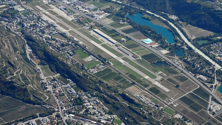 Aerial image of the Sion airport