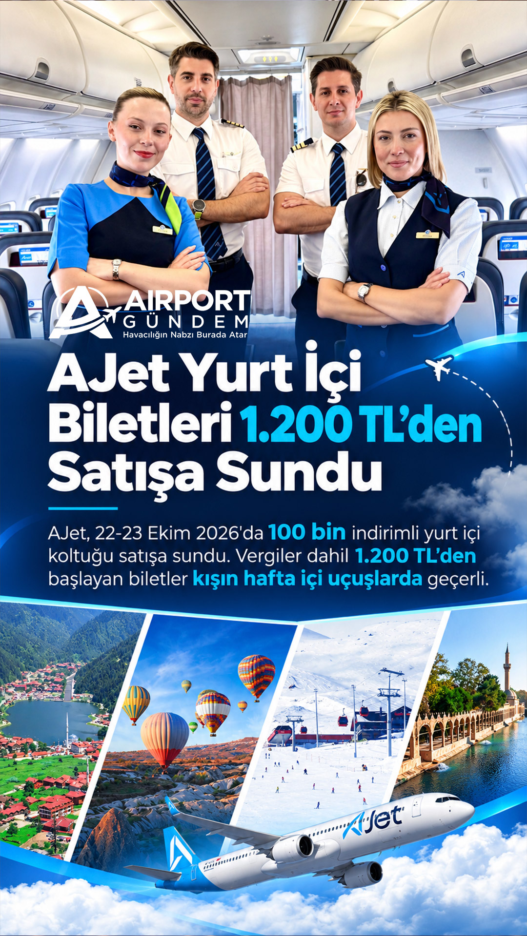 AJet Yurt İçi Biletleri 1.200 TL’den Satışa Sundu