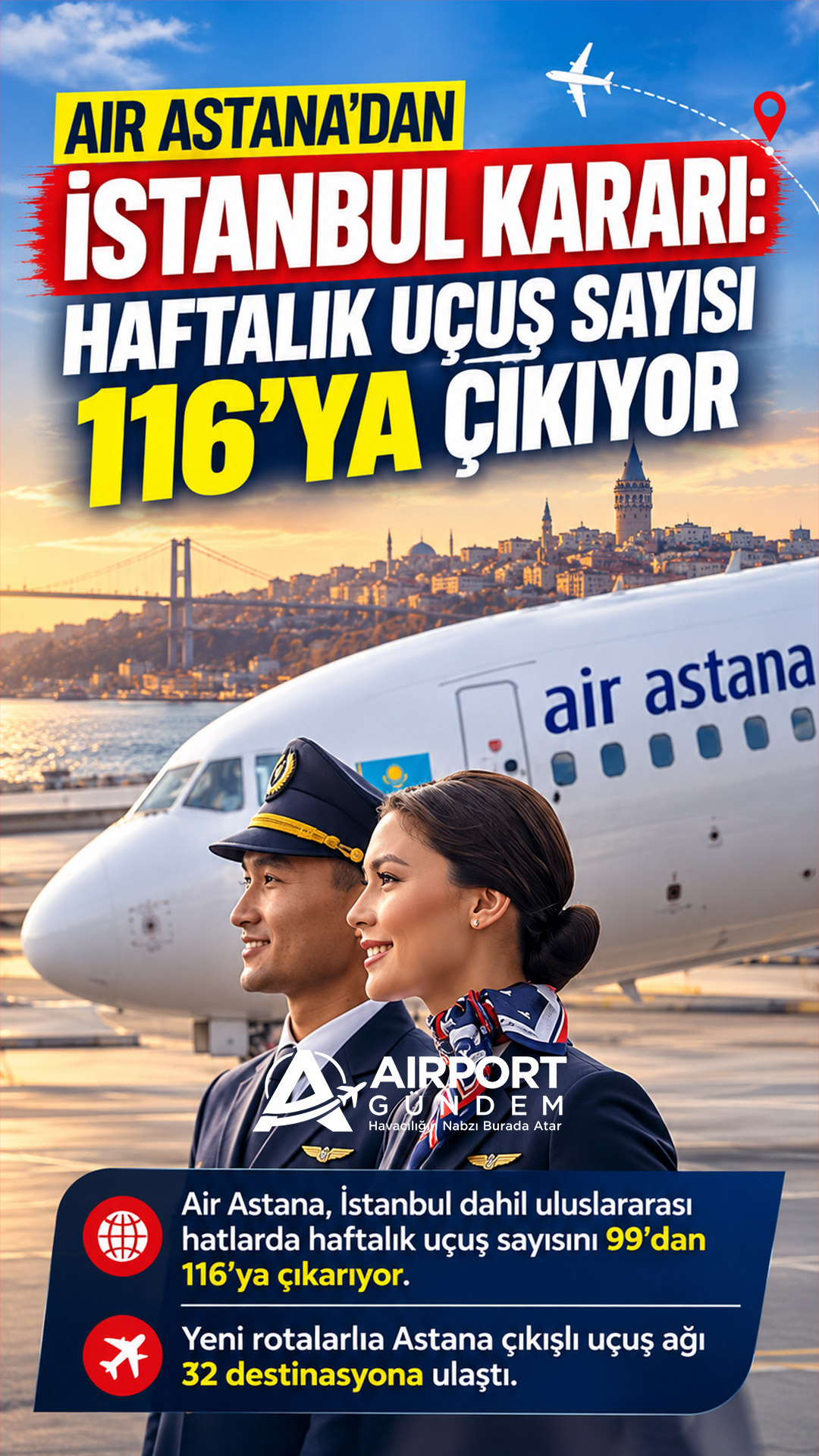 Air Astana’dan İstanbul Kararı: Haftalık Uçuş Sayısı 116’ya Çıkıyor