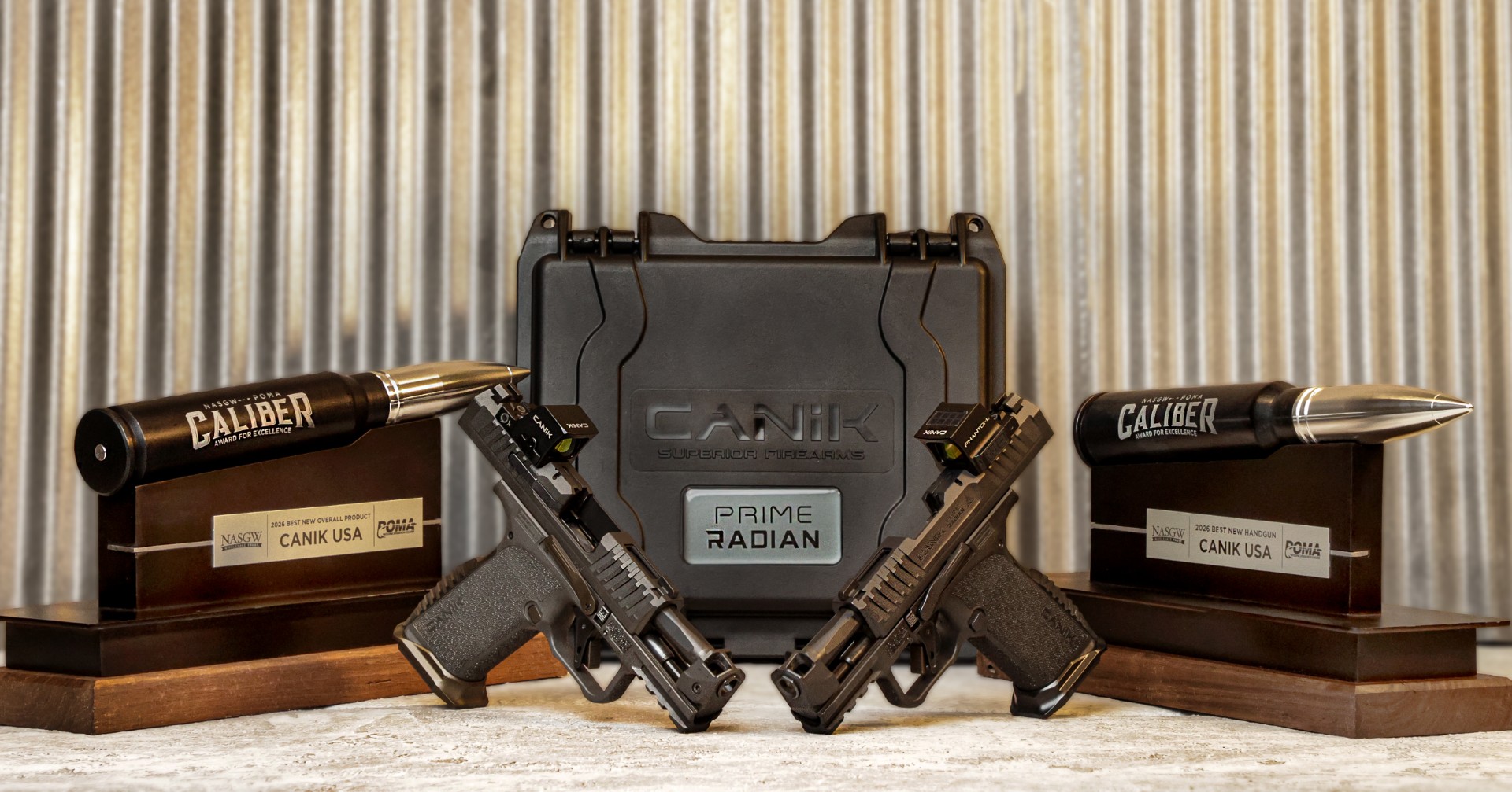 CANiK ABD'de Çifte Ödül Kazandı! PRIME RADIAN Yılın En İyi Yeni Ürünü Seçildi 1 Canik Savunma Haberleri CANiK CANiK PRIME RADIAN'ın 2026 NASGW-POMA Caliber Awards kapsamında kazandığı En İyi Yeni Tabanca ve En İyi Yeni Ürün ödülleri