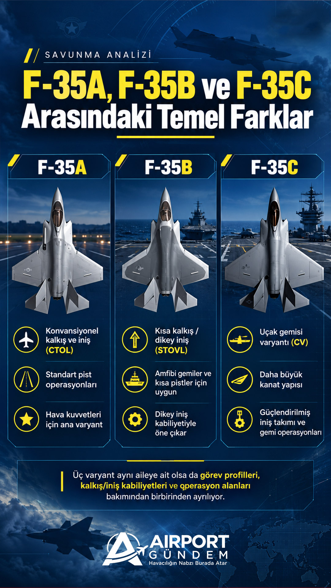 F-35A, F-35B ve F-35C Arasındaki Temel Farklar