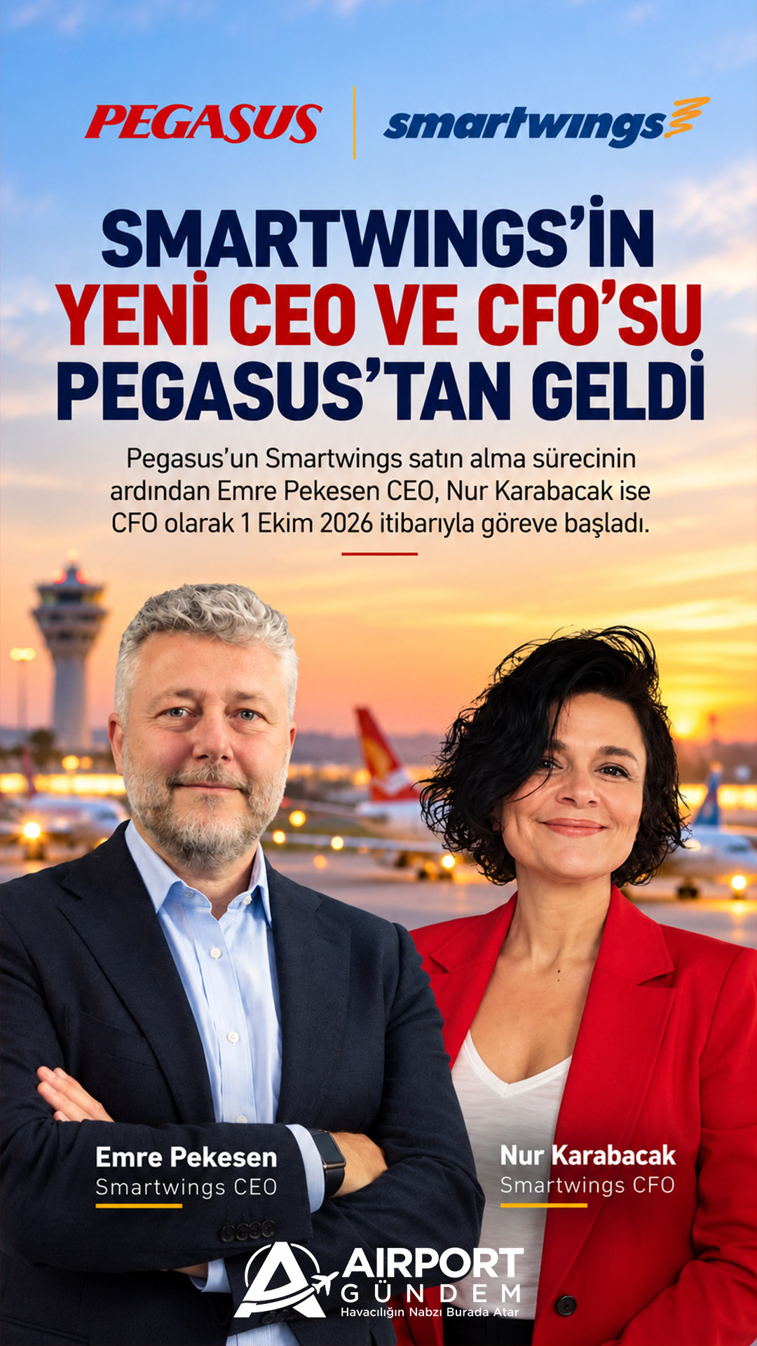 Smartwings’in yeni CEO ve CFO’su Pegasus’tan geldi
