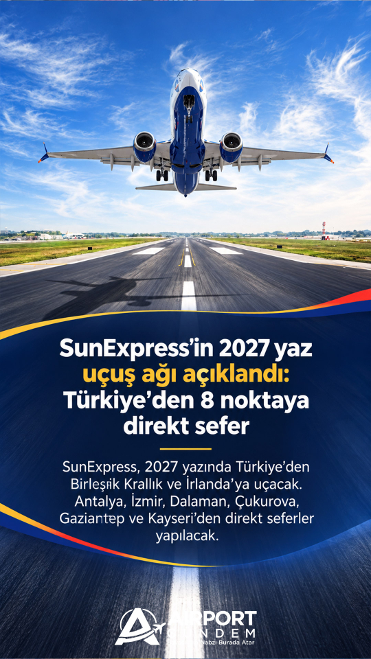 SunExpress’in 2027 yaz uçuş ağı açıklandı: Türkiye’den 8 noktaya direkt sefer
