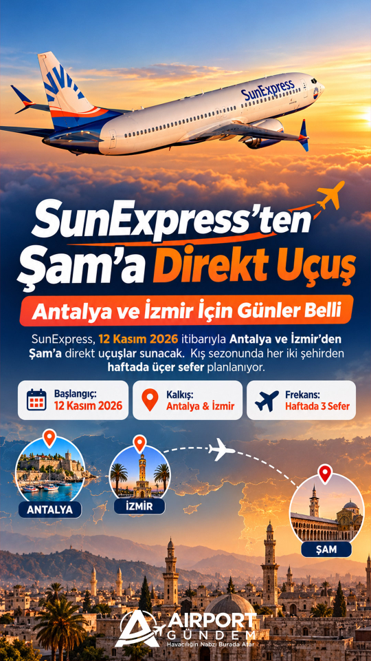 SunExpress’ten Şam’a Direkt Uçuş: Antalya ve İzmir İçin Günler Belli