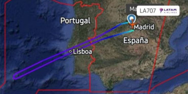 Atlantik üzerinde Madrid’e geri dönen LATAM Boeing 787 uçuş rotası